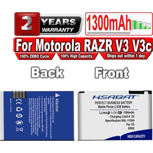 HSABAT BR50 1300mAh Battery for Motorola RAZR V3 V3c V3E V3m V3T V3Z V3i V3IM PEBL U6 Prolife 300 500 Mobile Phone Batteries
