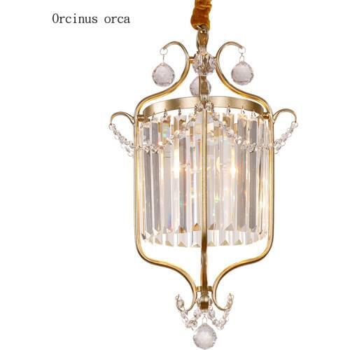 American retro gold LED crystal chandelier living room corridor balcony restaurant Nordic pastoral iron crystal lamp