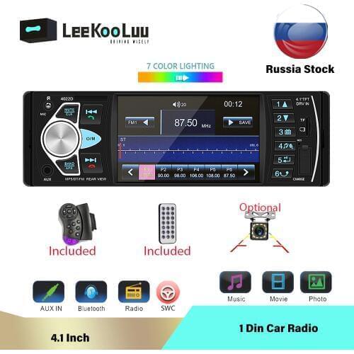 LeeKooLuu Car Radio 1 Din 4.1" Screen Autoradio Car Multimedia Player Bluetooth AUX USB TF FM Radio Remote Steer Wheel Control