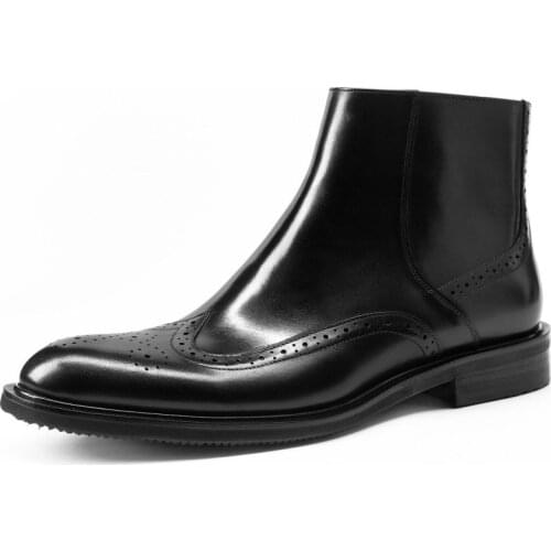 Luxury Chelsea Boots Genuine Leather Mens Ankle Boots High Grade Slip On Buckle Strap Wingtip Brown Black Shoes Basic Boots Men