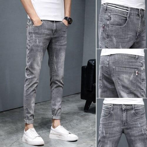 Pencil Pants mens summer thin Korean slim feet pants 2021 new trendy brand all-match Casual teenager denim jeans