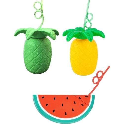 Watermelon/pineapple Shaped straw Water Bottle Watermelon Travel Water Bottle Reusable Beach Tumbler Twisty drop shipping