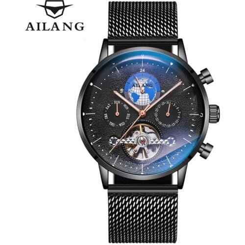 AILANG Fashion Luminous Business Calendar Week Waterproof Casual Tourbillon Automatic Relogio Masculino Mens Wrist Watch 8613B