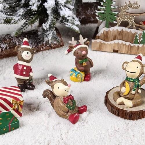 Home Decor Christmas Miniature Ornaments Mini Resin Santa Claus Animal Christmas Tree Statues Innovative For Desktop Decor