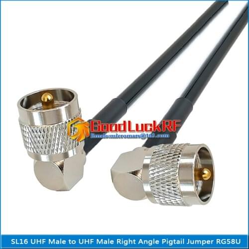Dual SL16 UHF Male Right Angle To UHF Male 90 Degree Connector Pigtail Jumper RG-58 RG58 3D-FB Extend cable 50 Ohm PL259 SO239