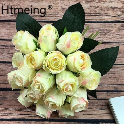 Htmeing Artificial Rose 18 Heads Bride Holding Flowers Bud Heads Fake Roses Bouquet Flowers For Home Decoration Wedding DIY