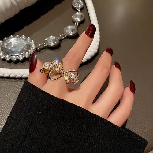 Micro Zircon Bow Ring Female Fashion Personality Index Finger Style INS Cold Style Celebrity Ring Temperament Beautiful Design