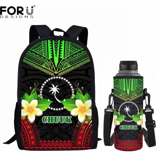 FORUDESIGNS New Unisex Child Teens Backpack Set Chuuk Polynesian Plumeria 3D Print Student School Bags Water Cup Covers Mochilas