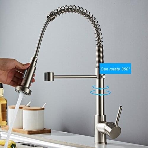 Single Handle Kitchen Water Faucet Nozzle Stainless Steel Pull Out Drawing Spout Kitchen Sink Mixer Tap with Spring Sprayer