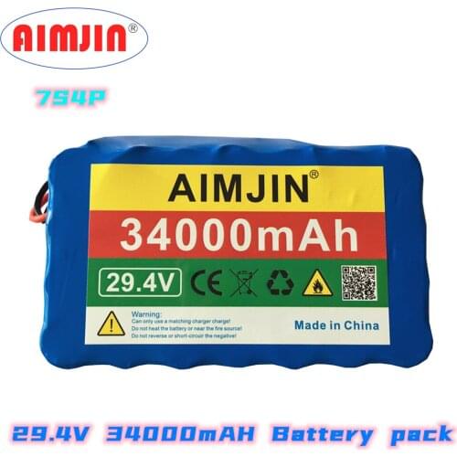 7S4P 24V 34000mAh Electric Bicycle Motor Ebike Scooter Li-ion Battery Pack 29.4v 18650 Rechargeable Batteries + 29.4V Charger