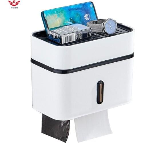 Wetips Mulitfunction Toliet Paper Rolls Box Plastic Paper Holder Tissue Hanger Porte Rouleau Adhesive Shelf Toilet Paper Holder