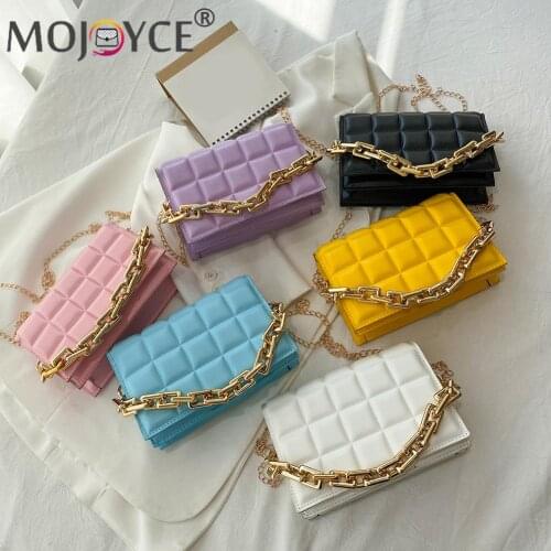 Fashion Women PU Messenger Bag Casual Thick Chain Checker Pattern Flap Handbag Vintage Small Purse Ladies Handbags 2021 Hot