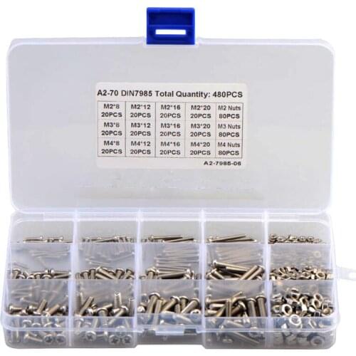 480pcs 304 stainless steel Phillips Cross Round Head Screw Set M2 M3 M4 Pan Head Screw Bolt with Hexagon Nut Combination Kit