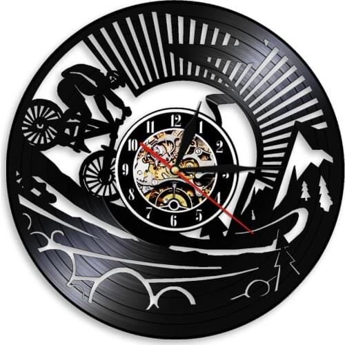 Ride Bicycle Wall Clock Mountain Biker Vintage Vinyl Record Wall Clock Vintage Riding Bike Retro Bar Pub Club Decoration reloj