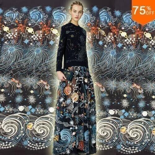 New night Star sky powderful design most colorful Luxury elegant embroidery lace for Dress design competition design competition