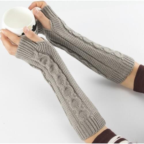 Autumn Winter Women Warm Knitted Arm Fingerless Gloves Long Stretchy Mittens Men Women Winter Hand Arm Warm Female Gloves