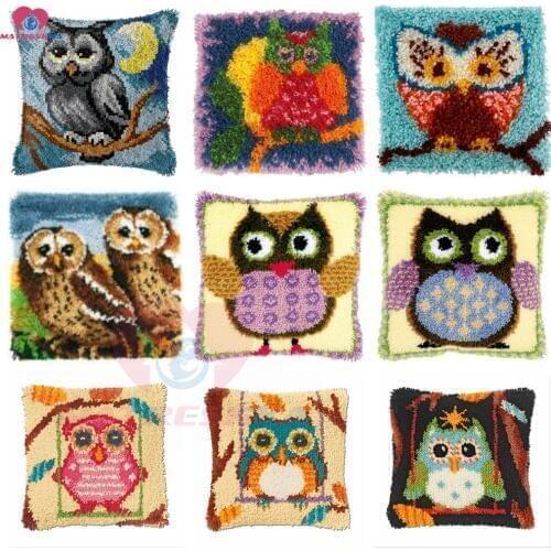 Dropshipping Latch Hook kits Pillow flower Diy Handmade Printed Canvas Cushion Latch Hook Kits DIY Unfinished accessories 43x43