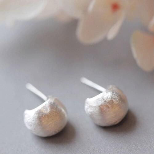 Real. Authentic 925 Sterling silver Brushed Arc Stud Earrings Handmade Fine jEWELRY CE87