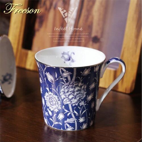 Retro Bone China Mug With Spoon Nordic Painting Coffee Milk Tea British Porcelain Water Cup Ceramic Cafe Drinkware