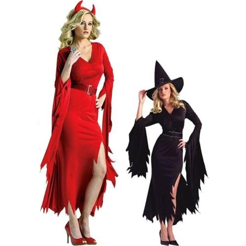Sexy Black Red Women Devil Witch Dress Costume Cosplay Carnival Halloween Female Party Fancy Dress Supplies Christmas