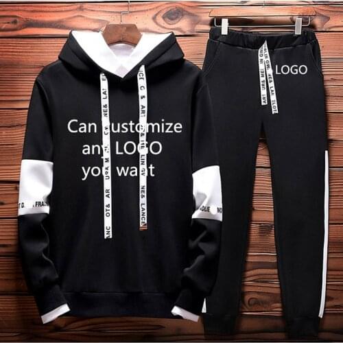 Spring Autumn Mens hoodie Can Custom LOGO Printing Colorblock Sweatshirt High Quality Cotton Mens Hooded+pants 2 piece set