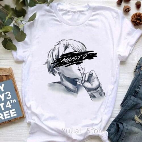 Vintage T-Shirt Women New Korean Version Of Kpop Agust D Tshirt Femme Aesthetic Clothes White Casual Hip Hop T Shirt Female