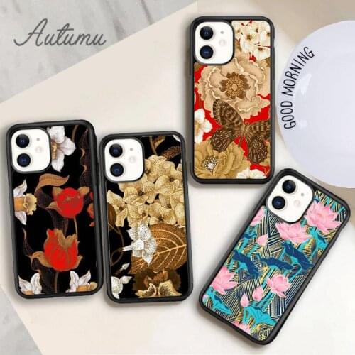 Vintage Lotus Pattern Phone Case for iPhone 11 12 Pro Max mini X XR XS SE 2020 5 6S 7 8 Plus Samsung Galaxy S9 S10 Cover shell