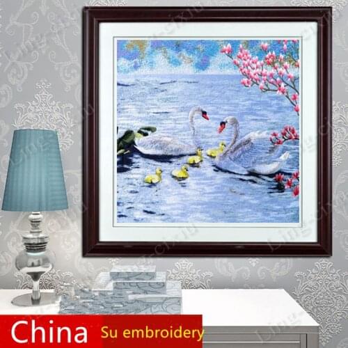 White swan embroidery hanging paintings Su embroidery living room bedroom porch interior decoration mural wall painting SP072
