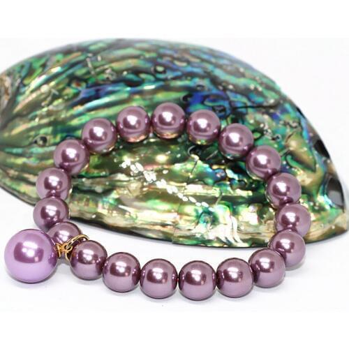 High quality bracelet for women 10mm purple shell simulated-pearl round beads wholesale elastic chain jewelry 7.5inch B1713