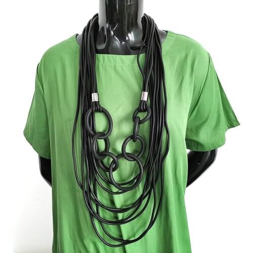 YD&YDBZ New Style Multi Layer Big Circle Long Necklace For Women Punk Leather Rubber Rope Collocation Necklaces Wholesale Chains