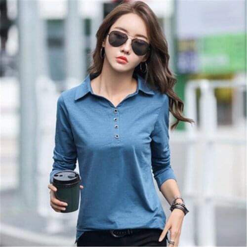 Korean Cotton Button T Shirt Women Autumn Tops 2021 Fashion Long Sleeve T-Shirt Woman Clothes Plus Size Tee Shirt Femme ZY5594