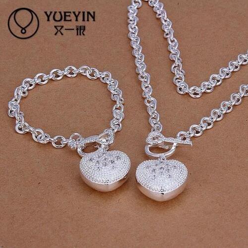 Womens silver plated jewelry sets Wedding Bridal jewelry S025 Cheap Romantic Gift for Anniversary