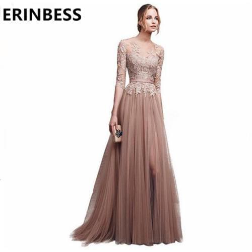 Vestido De Festa A Line Scoop Neck Appliques Evening Dresses Long Robe De Soiree Half Sleeve Evening Dress Custom Made