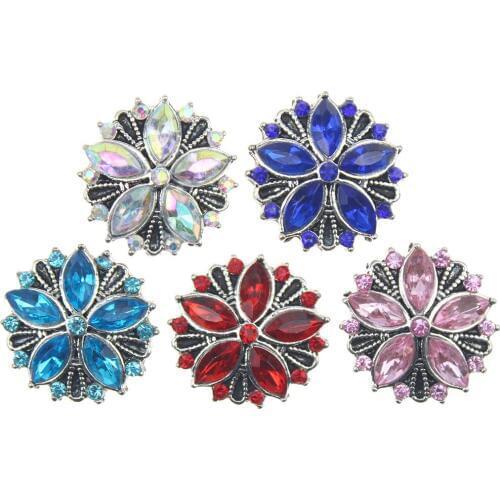 10pcs/lot Rhinestone Stone Crystal Flower Snap Buttons for Women fit 18mm/20mm DIY Snap Bracelet/Necklace Jewelry Making
