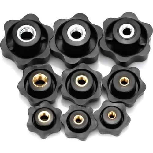 2-5pcs Plum Hand Tighten Nuts M5 M6 M8 M10 Handle Thread Star Mechanical Black Thumb Nuts Round Clamping Knob Hardware Fasteners