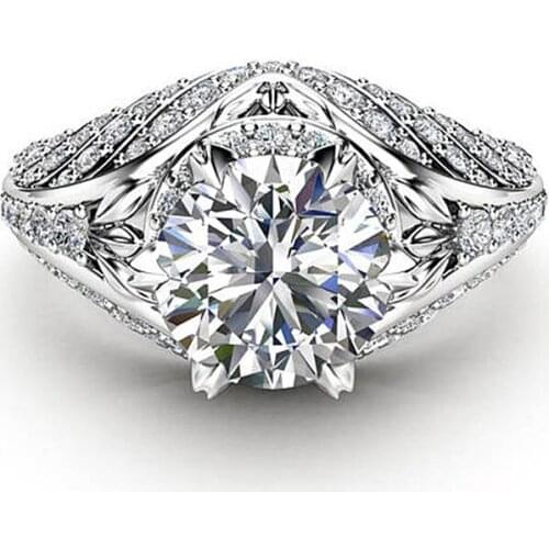 2021 Bamos Cute Female Girls White Round Wedding Ring Luxury Silver Color CZ Stone Ring Promise Engagement Rings For Women