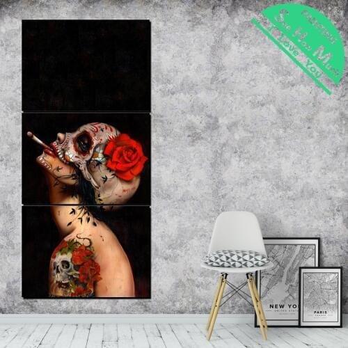3 Piece Abstract Skull lady Image Modern Wall Pictures for Bedroom Print Canvas Painting Living Room Decoration Decor Home Dec