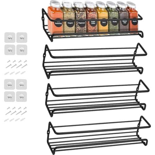 4PCS Spice Organizer Punch-Free Wall Rack Kitchen Cupboard Cabinet Wall Hanging Seasoning Spice Bottle Sauce Storage Shelves
