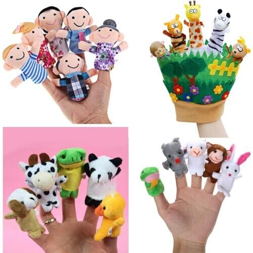5/6/10pcs/set Cartoon Animal Finger Puppet Plush Toys for Gift Family Dolls Animals Toys Pretend Play Toy Family Finger Puppets