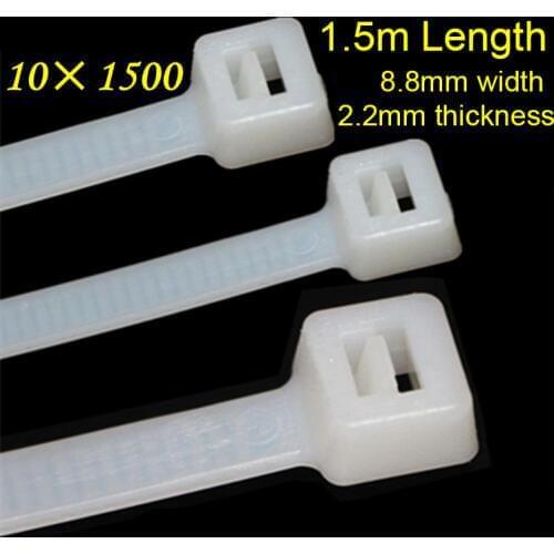 50pcs/lot 10*1500mm Nylon White 1.5 Meters 8.8mm width Long Cable Tie Fixed Seal Bandage Wire Zip Ties Self Locking