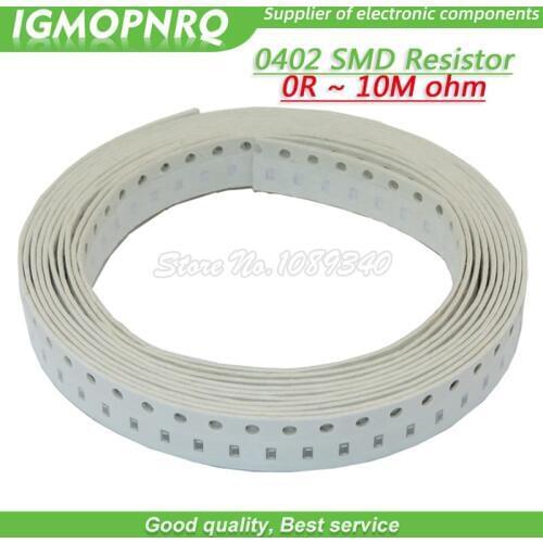 500pcs 5% 0402 SMD resistor 0R ~ 10M 1/16W 0 1 10 100 150 220 330 ohm 1K 2.2K 4.7K 10K 100K 0R 1R 10R 100R 150R 220R 330R 1M 10M