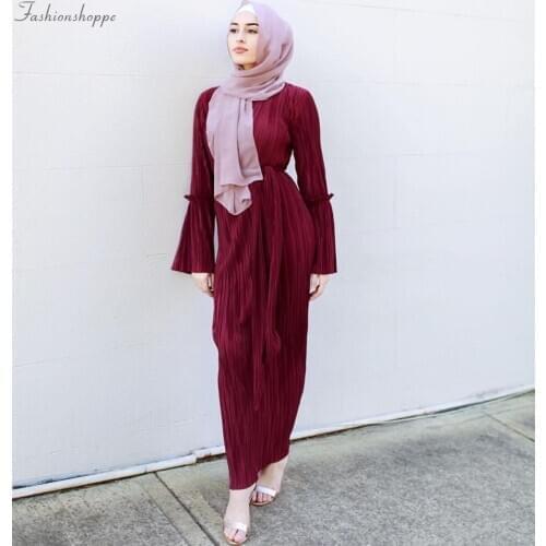 UAE Abaya Dubai Kaftan Long Bandage Pleated Maxi Muslim Hijab Dress Plus Size Vestidos Women Arab Turkey Islamic Prayer Clothing