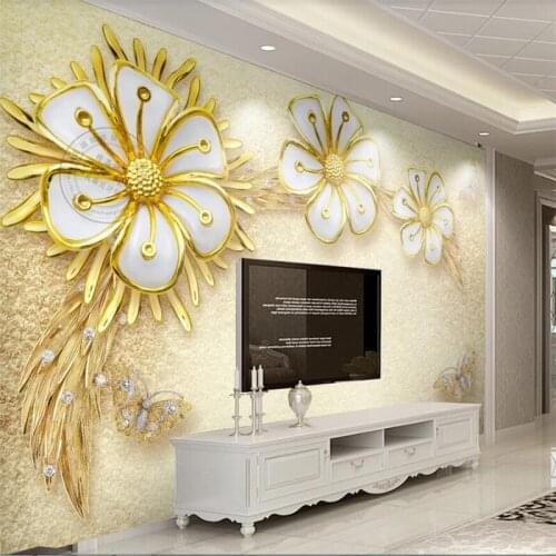 Beibehang Custom wallpaper 3d muralS modern minimalist golden high-end diamond flower jewelry TV background wall paper обои 3d
