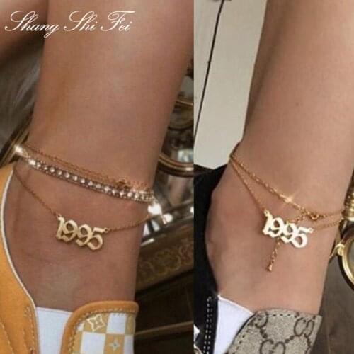 1980-2020 Birth Year Anklet Leg Bracelet Jewelry Stainless Steel Rose Gold Color Custom Number Anklet For Women Gifts