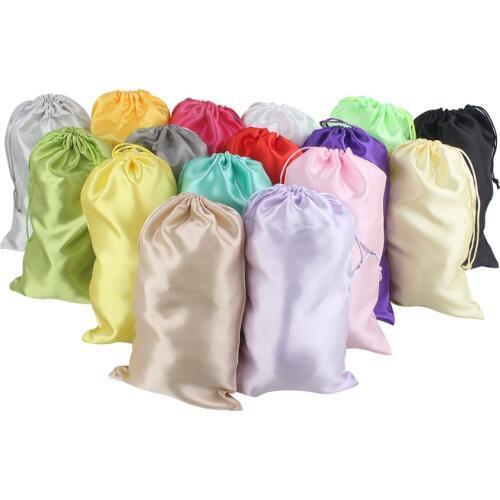 Blank black white pink silk satin hair extension packaging bags, human women virgin hair bundles packing bags,gift packaging bag