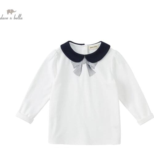 DKY19236 dave bella autumn 5Y-13Y kids girls clothes children fashion letter solid T-shirt girls high quality fashion tees