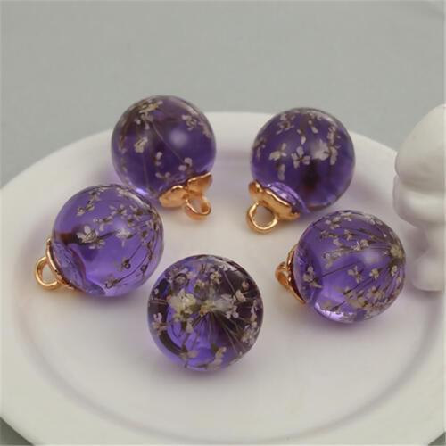 DoreenBeads Fashion Plastic Transparent Glass Globe Bubble Bottle DIY Charms Pendant Round Dried Flower Mauve 23mm x 18mm, 1 PC