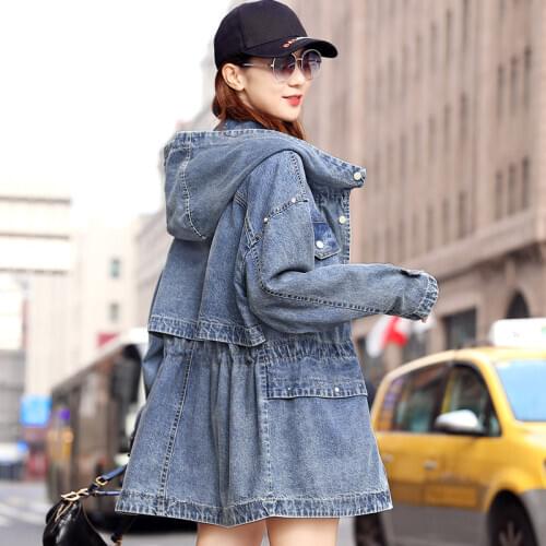 Hooded Denim Trench Coat 2020 New Spring and Autumn Korean Loose Fashion Cowboy Windbreaker Female Mujer Chaqueta k866