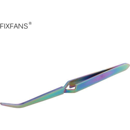 FIXFANS Rainbow Stainless Steel Curved Tweezers Cross Lock Reverse Tweezers Clamp Picking Tool for Craft Hobby Nail Art Tools