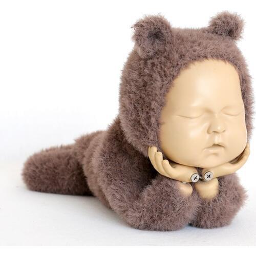 Newborn Photography outfit Knit Teddy bear Footed overall with Bonnet set Baby boy Romper match with Hat Photo props